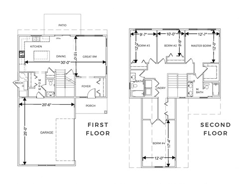 Floor plan for 4 beds, 2.5 baths, 2038 sqft